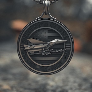 Fighter Jet Medallion Necklace 925 Sterling Silver | Military Air Force Pendant Chain | Handcrafted Pilot Gift | USAF Memorial Jewelry