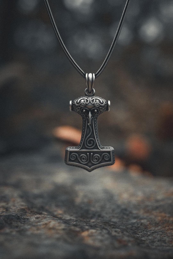 Thor Hammer Pendant Sterling Silver 925 Norse Mythology Necklace Viking Mjolnir Celtic Knot Medieval Nordic Gift