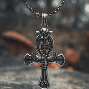 Ankh Cross Necklace 925 Sterling Silver Egyptian Symbol Pendant Ancient Life Key Jewelry Handcrafted Mythology Gift for Him
