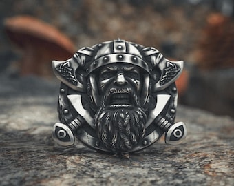 Viking Warrior Ring 925 Sterling Silver - Norse Berserker Ring Men - Bold Statement Jewelry