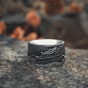 Dragon Silver Ring 925 Sterling Mythical Creature Mens Jewelry Handcrafted Oxidized Statement Ring Unique Design