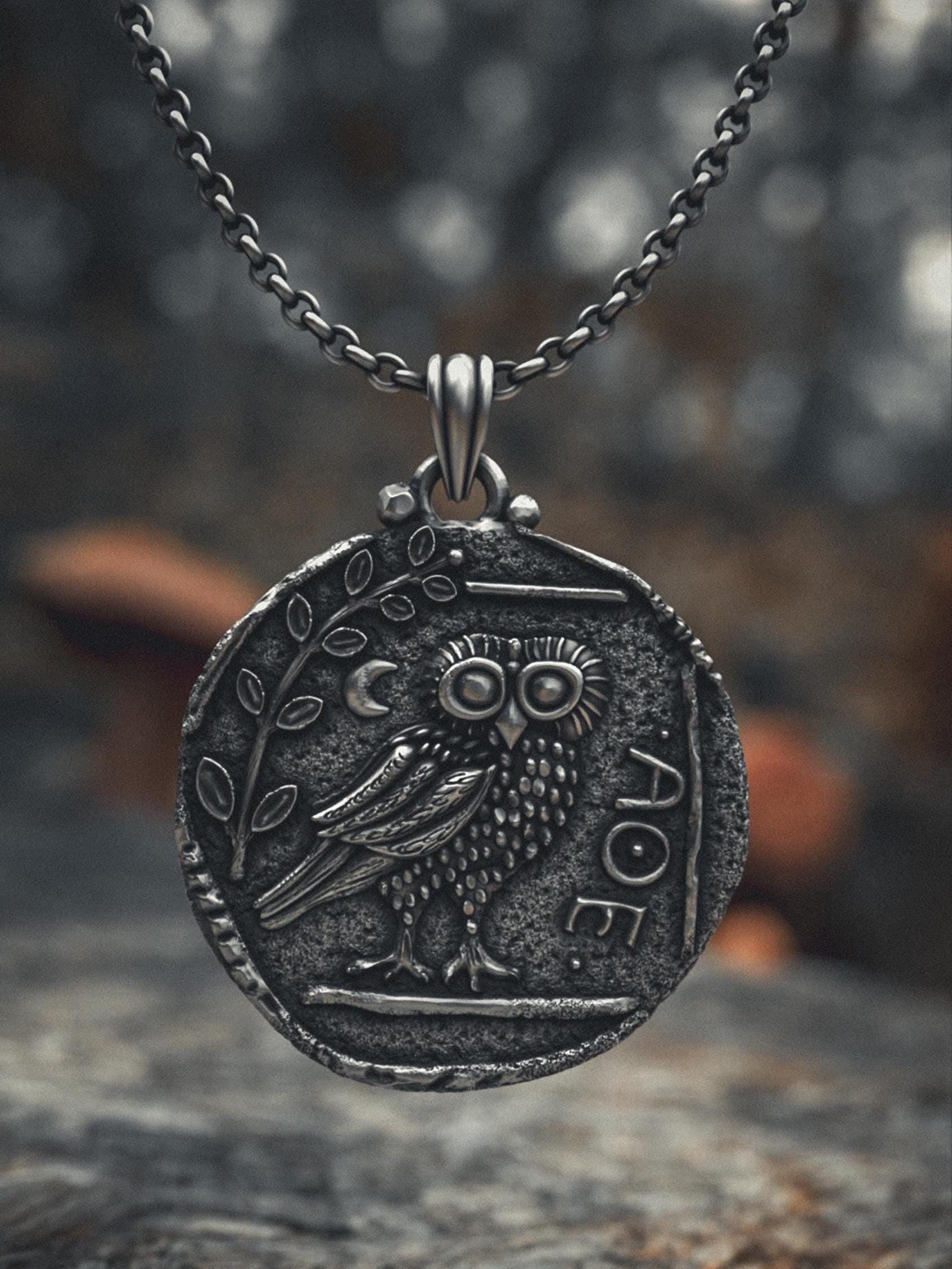 Athena Owl Pendant 925 Sterling Silver | Ancient Greek Coin Medallion | Handcrafted Wisdom Symbol Ne