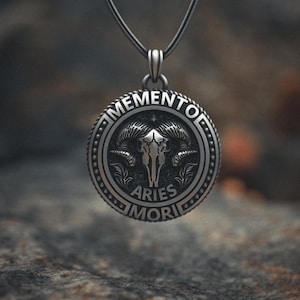 Aries Zodiac Pendant 925 Sterling Silver | Ram Skull Memento Mori Necklace | Fire Sign Astrological Jewelry | Gothic Birthday Gift