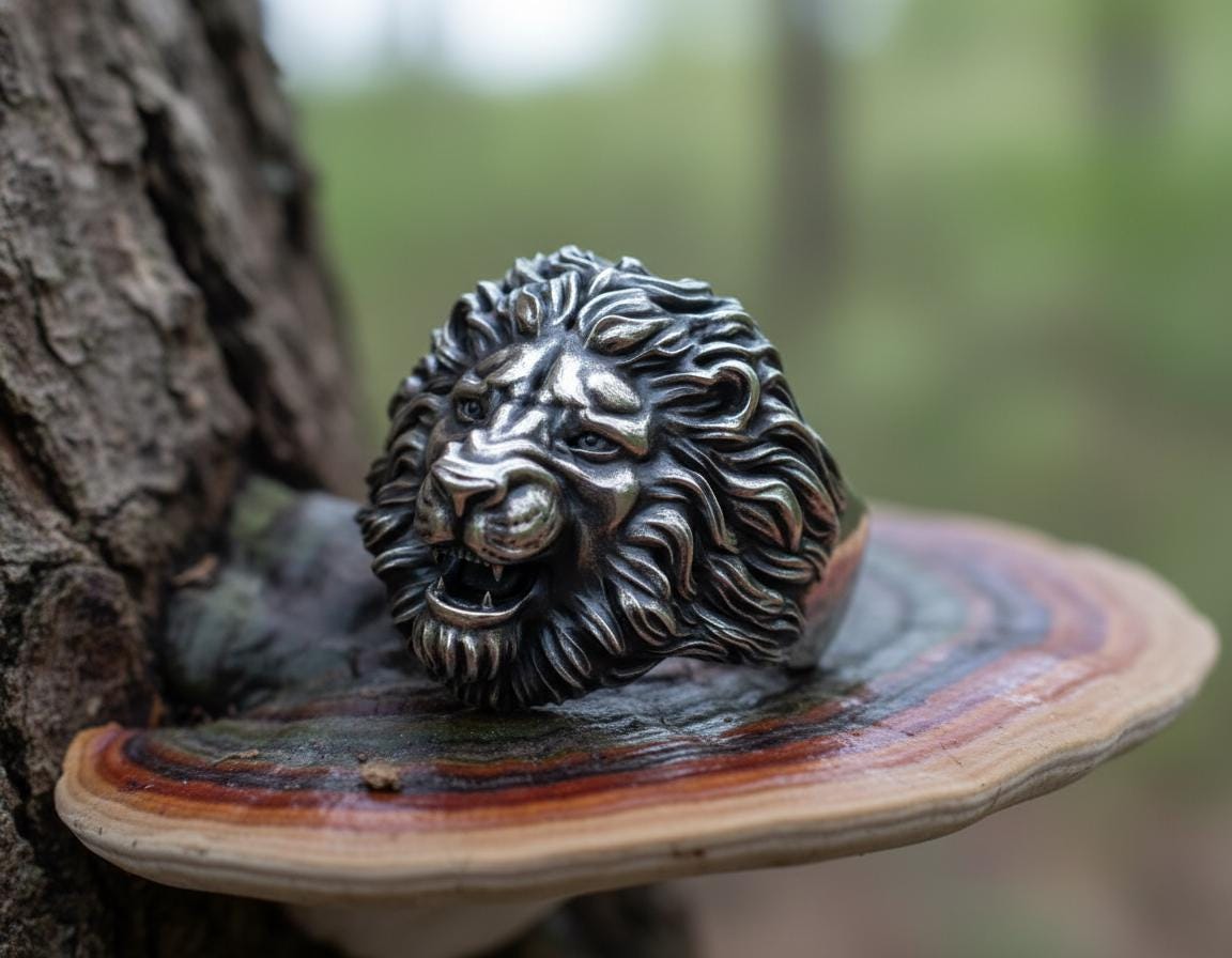 Bague Vintage Tête De Lion - Argent 925 Poinçonné - Taille 50 - Occasion Authentique