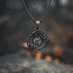 Yin Yang Dragon Necklace - Handcrafted 925 Sterling Silver Dragon Pendant, Unique Mens Jewelry Gift, Symbolic Asian Inspired Accessory