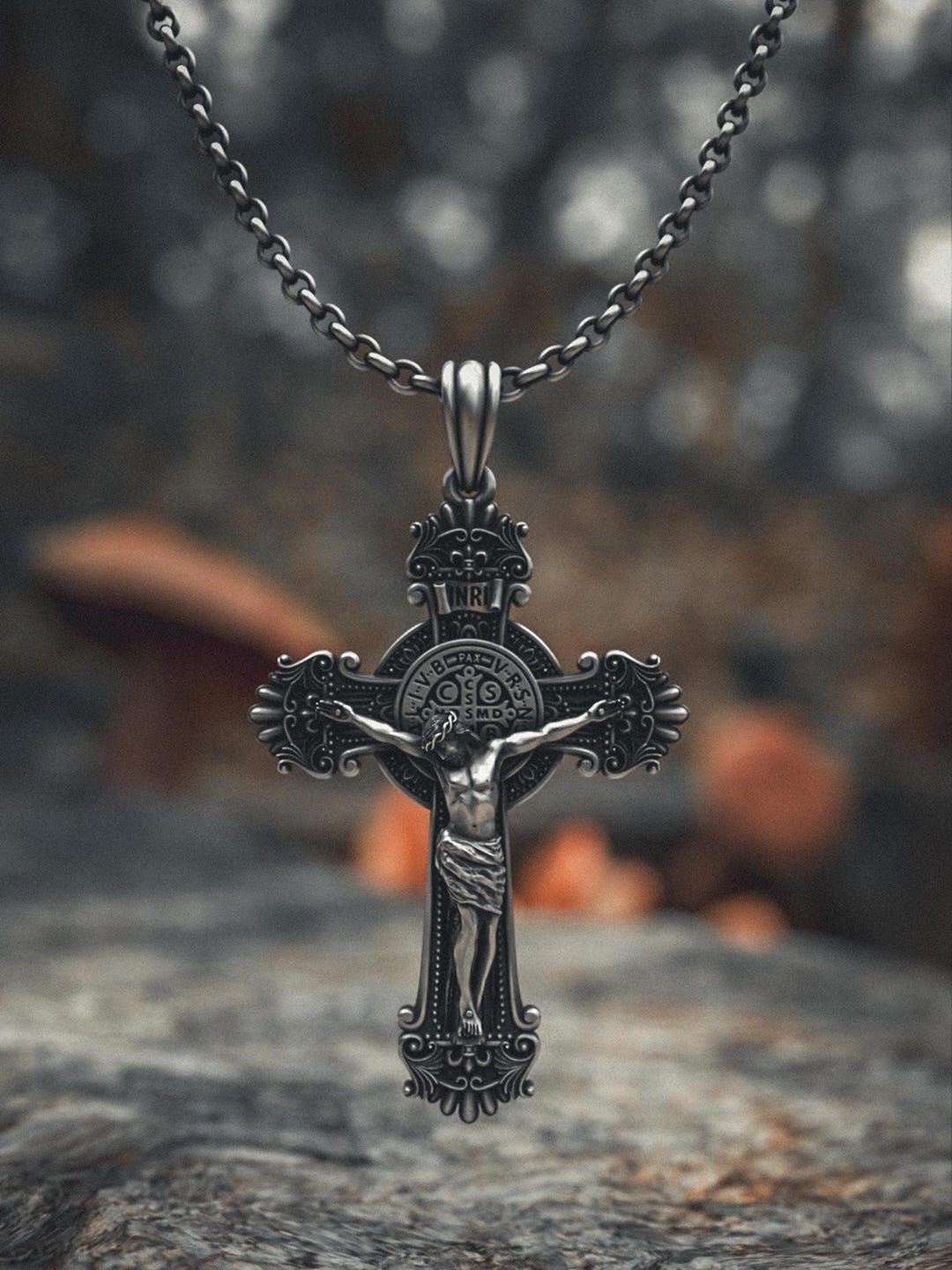 St Benedict Cross Necklace - 925 Sterling Silver Religious Pendant ...