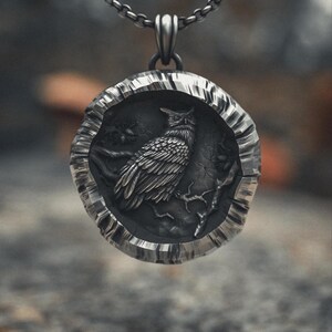Owl Coin Pendant 925 Sterling Silver - Handcrafted Night Guardian Necklace with Textured Edge - Wisdom Bird Medallion Jewelry Gift