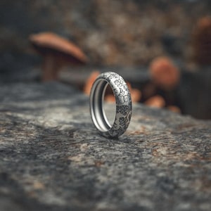 Botanical Ring Sterling Silver | Handcrafted 925 Floral Wedding Band | Nature Details Engraved Jewelry | Unisex Garden Pattern Gift