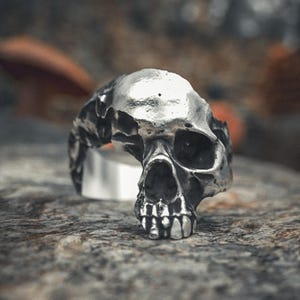 Cracked Skull Ring 925 Sterling Silver - Damaged Gothic Ring Men - Dark Statement Jewelry