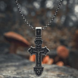 Orthodox Cross Pendant 925 Sterling Silver | Russian Crucifix Necklace | Handcrafted Religious Jewelry | Christian Faith Symbol Protection