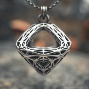 925 Sterling Silver Geometric Pendant Necklace - 3D Wireframe Cube Design - Modern Mathematical Jewelry - Minimalist Sacred Geometry Art