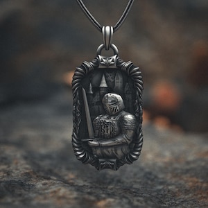 Knight Necklace 925 Sterling Silver | Medieval Warrior Pendant | Gothic Castle Charm Jewelry