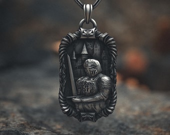 Knight Necklace 925 Sterling Silver | Medieval Warrior Pendant | Gothic Castle Charm Jewelry