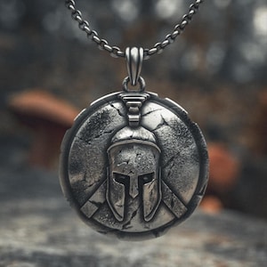 Spartan Helmet Necklace 925 Sterling Silver - Ancient Warrior Shield Pendant for Men - Handcrafted Greek Military Jewelry
