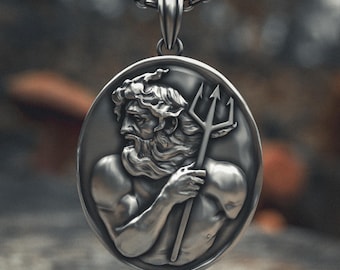 Poseidon Pendant 925 Sterling Silver | Greek God of the Sea Necklace | Ancient Mythology Talisman | Handcrafted Men's Jewelry