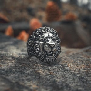 Lion Ring 925 Sterling Silver | Handcrafted Lion Head Statement Ring | Men's Animal Jewelry | King of Jungle Silver Ring | Biker Style