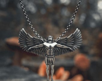 Angel Wings Necklace 925 Sterling Silver - Mythical Guardian Pendant for Men - Handcrafted Celestial Jewelry Gift