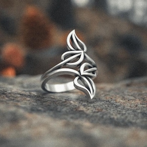 Leaf Ring 925 Sterling Silver | Handmade Art Nouveau Floral Ring | Nature Inspired Statement Ring | Botanical Jewelry Gift for Women