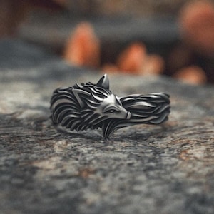 Vargring 925 sterlingsilver, handgjord andedjursring, mystiska skogsvargsmycken för män och kvinnor, unik naturinspirerad gåva