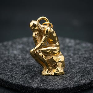 925 Sterling Silver Thinker Statue Pendant 14K Gold Vermeil Geometric Low Poly Art Necklace Handmade Artisan Unisex Jewelry