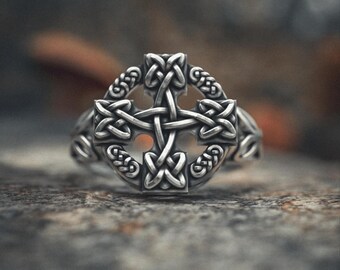 Celtic Knot Ring 925 Sterling Silver Irish Knot Jewelry Handcrafted Celtic Cross Ring Mens Traditional Celtic Band Ring