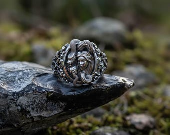 Genesis Adam Eve Silver Ring, Snake and Eve Christian Lover Ring