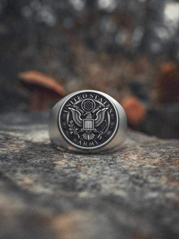 Military Ring: Sterling Silver Eagle Shield - Veteran Service Symbol