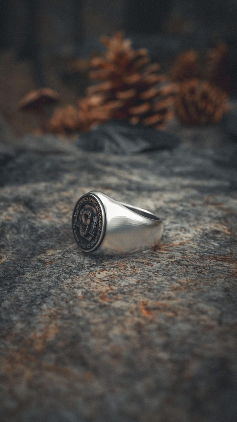 Engineering Themed Rings USMC Signet Ring - 9th Engineer Support Battalion - Real Silver Marine ...