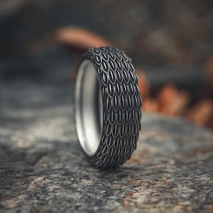 Armor Ring Sterling Silver 925 Handcrafted Scale Pattern Ring Medieval Chainmail Design Statement Ring Mens Warrior Jewelry