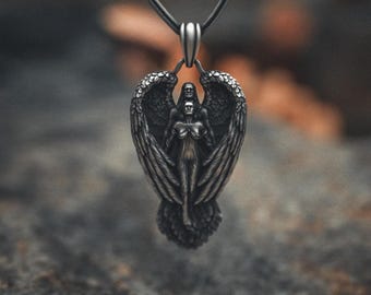 Angel Necklace 925 Sterling Silver | Gothic Wing Pendant | Spiritual Charm Jewelry for Men