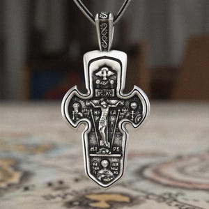 925 Sterling Silver Jesus Crucifix Necklace for Men, Relief Cross Pendant