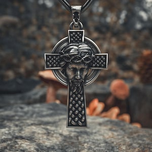 Celtic Crucifix Necklace 925 Sterling Silver - Irish Cross Pendant with Crown of Thorns, Religious Jewelry