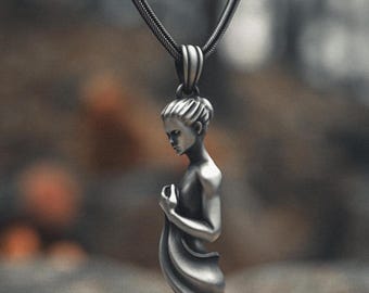 Female Figure Pendant Necklace 925 Sterling Silver | Handcrafted Elegant Woman Sculpture Jewelry | Modern Minimalist Art Amulet | Unique
