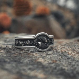 Yin Yang Ring 925 Sterling Silver, Japanese Koi Fish Band, Handmade Asian Lotus Design Ring, Oriental Balance Jewelry Gift