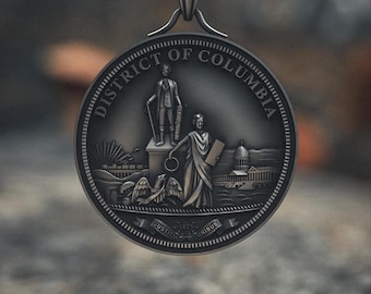 DC Seal 925 Sterling Silver Necklace - District of Columbia Pendant - Handcrafted Washington Emblem - Justitia Omnibus 1871