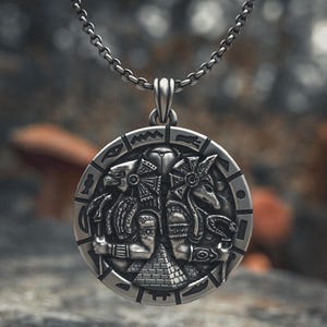 Aztec Calendar Necklace 925 Sterling Silver Mayan Sun Stone Pendant Ancient Civilization Jewelry Handcrafted History Symbol Gift