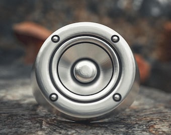 Speaker Ring 925 Sterling Silver Sound Driver Woofer Music Jewelry Handcrafted Men's Statement Ring Audio Engineer Gift