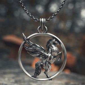 Pegasus Necklace 925 Sterling Silver - Handcrafted Mythical Flying Horse Pendant - Ancient Greek Mythology Jewelry Gift for Men Women