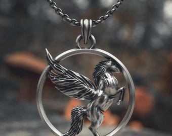 Pegasus Necklace 925 Sterling Silver - Handcrafted Mythical Flying Horse Pendant - Ancient Greek Mythology Jewelry Gift for Men Women