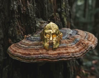 Spartan Helmet Ring 925 Sterling Silver 14K Gold Vermeil Greek Mythology Warrior Statement Band Men