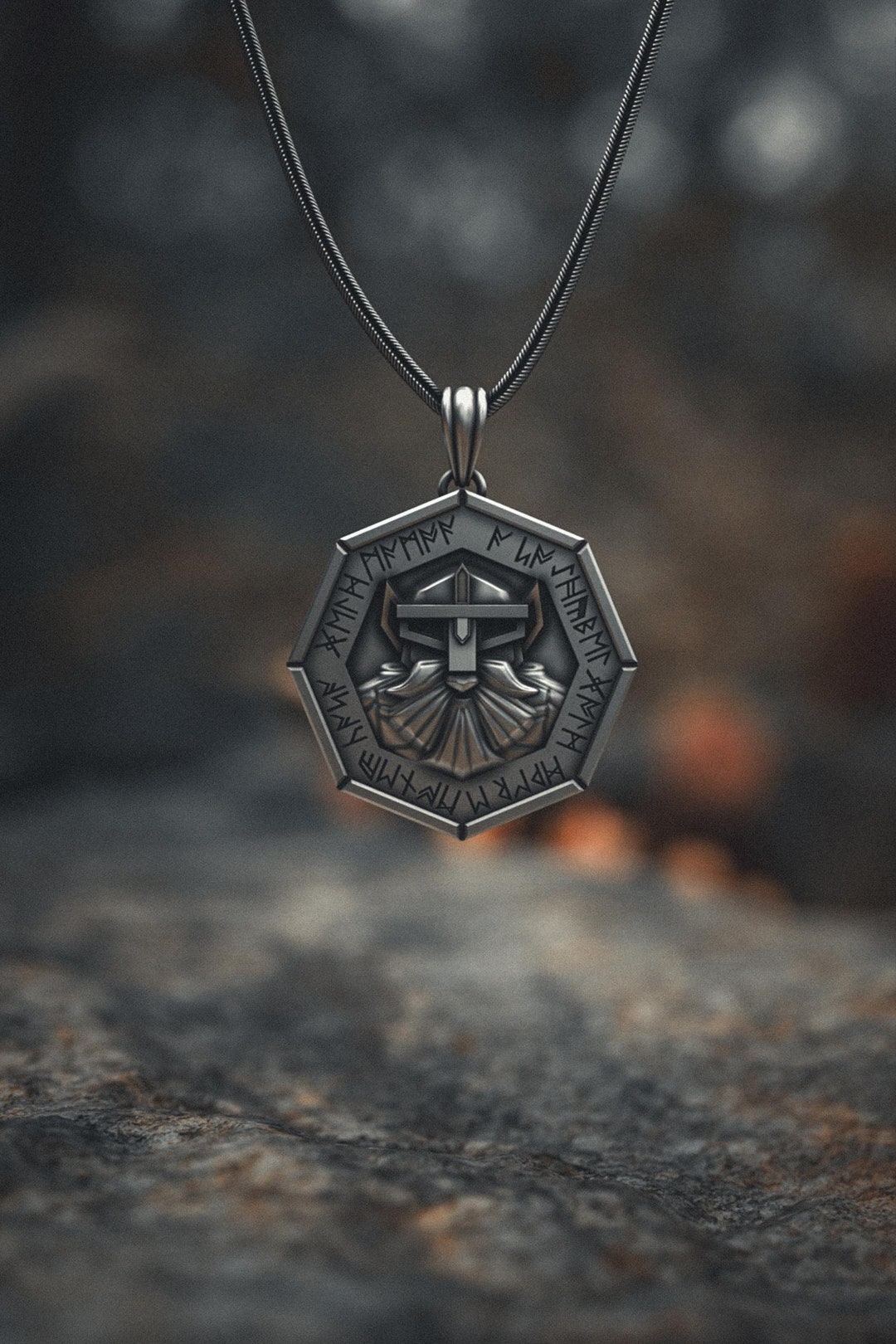 Viking Rune Necklace 925 Sterling Silver Norse Pendant Octagon Shield ...