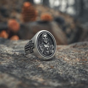 Sacred Heart Ring 925 Sterling Silver Catholic Jewelry Handcrafted Religious Jesus Signet Cross Symbol Christian Faith Gift
