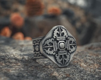 925 zilveren retro ring mannelijke ring zeswoord mantra kan sterling zilveren vrouwelijke ring draaien (het kan worden gebruikt als een hanger, stuur touw ketting