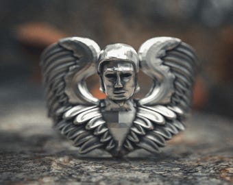 Sphinx Angel Ring - 925 Sterling Silver Winged Guardian Ring - Handcrafted Mythology-Inspired Jewelry