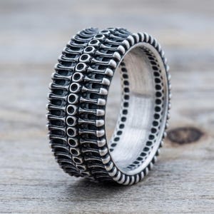 Mechanical Ring 925 Sterling Silver - Futuristic Minimalist Band with Industrial Design - Handcrafted Sci-Fi Jewelry - Unique Gift