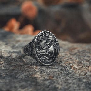 Lovers Silver Ring 925 Sterling Romantic Couple Mens Jewelry Handcrafted Oxidized Statement Ring Unique Design