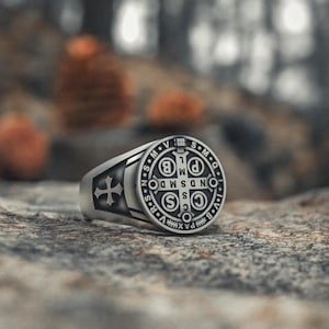 Saint Benedict Ring 925 Sterling Silver, Handcrafted Religious Medal Jewelry, Catholic Protection Amulet, Spiritual Faith Gift for Men Women