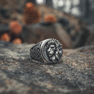 Lion Head Ring 925 Sterling Silver | Majestic King of Beasts Signet Band | Celtic Knot Design Jewelry | Handcrafted Strength Symbol Gift