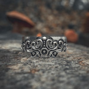 Filigree Band Ring 925 Sterling Silver - Ornate Scroll Design Wedding Band - Victorian Style Jewelry