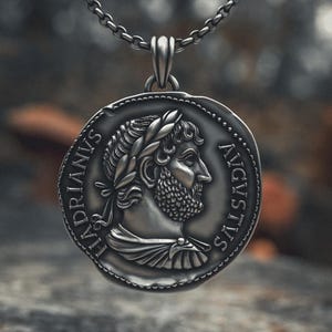 Roman Coin Necklace 925 Sterling Silver, Handcrafted Ancient Warrior Emperor Pendant, Vintage Style Medallion Jewelry Gift for Men and Women